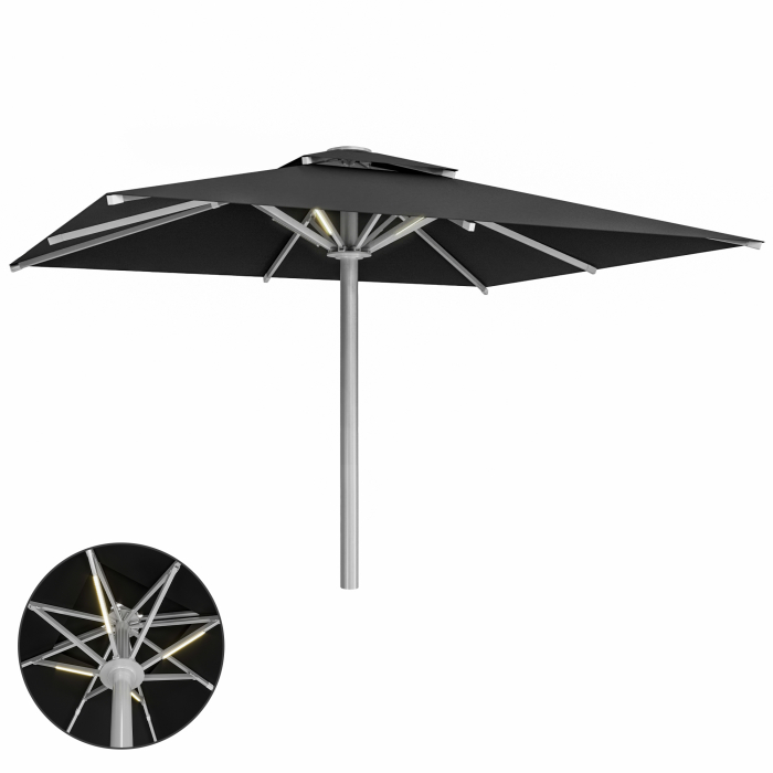 SUN LEON | Gastro Solskærm Premium | B:T 400 x 500 cm | Sort | LED | Firkantet