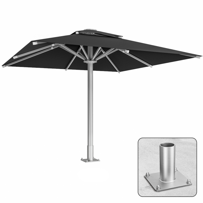 SUN LEON | Gastro Solskärm Premium | B:T 400 x 400 cm | Svart | Inkl. Betongplatta | Fyrkantig