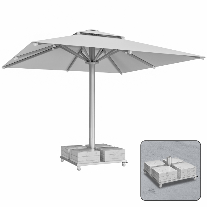 SUN LEON | Gastro Solskjerm Premium | B:T 400 x 400 cm | Grå | Marmor Skjermstøtte 320 kg | Firkantet