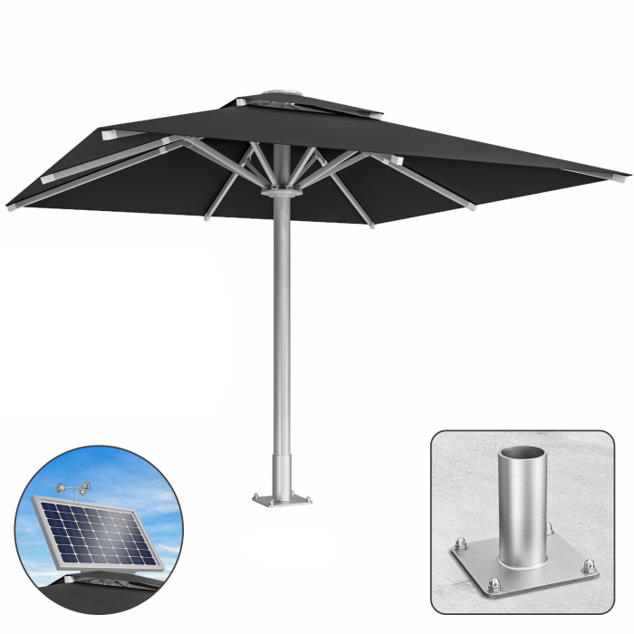 SUN LEON | Gastro Sonnenschirm Premium | B:T 400 x 400 cm | Schwarz | Motor + Ankerplatte | Quadratisch