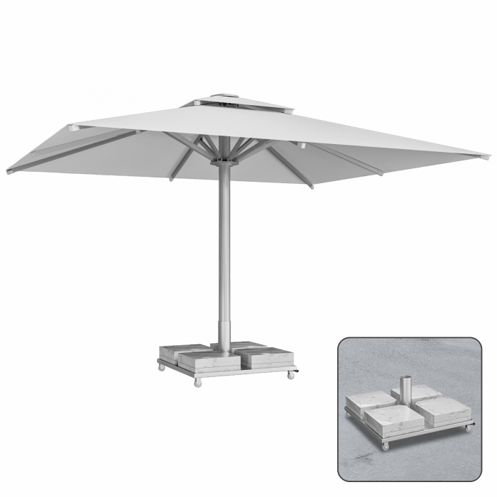 SUN LEON | Parasol Gastro Premium | B:T 400 x 500 cm | Gris | Socle en marbre 260 kg | Rectangulaire