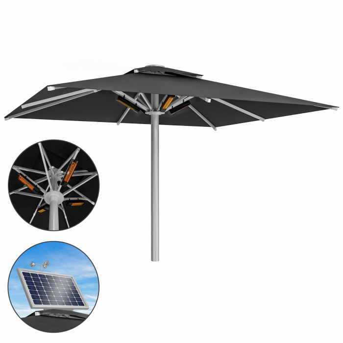 SUN LEON | Gastro Sonnenschirm Premium | B:T 400 x 500 cm | Schwarz | Heizung 230V + Motor | Rechteckig