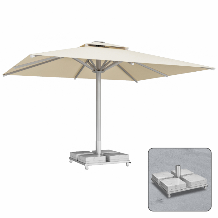 SUN LEON | Parasol Gastro Premium | B:T 400 x 500 cm | Taupe | Socle en marbre 260 kg | Rectangulaire