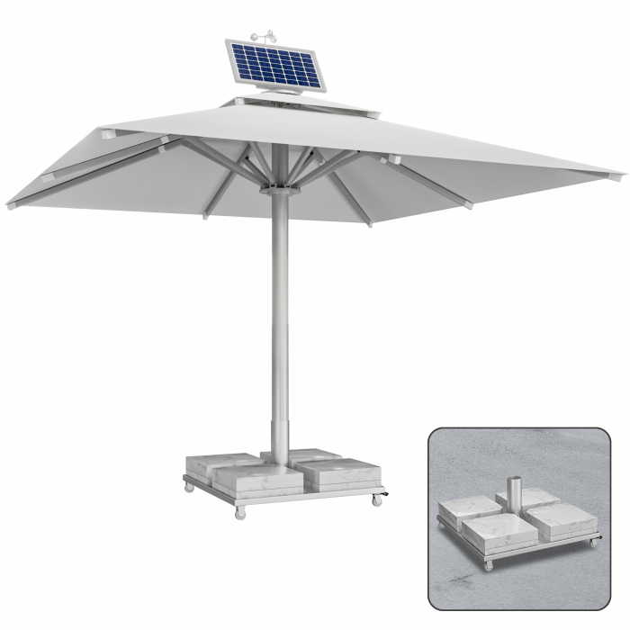 SUN LEON | Parasol Gastro Premium | B:T 500 x 500 cm | Gris | Moteur + pied de parasol en marbre 260 kg | Carré