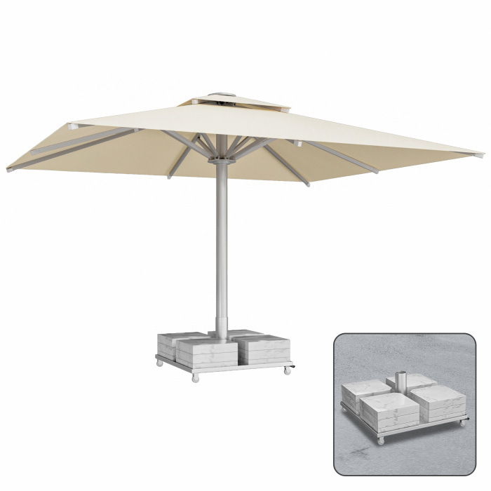 SUN LEON | Gastro Sonnenschirm Premium | B:T 500 x 600 cm | Taupe | Marmor Schirmständer 320 kg | Rechteckig