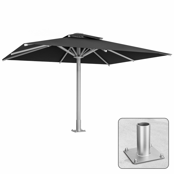SUN LEON | Ombrellone Gastro Premium | B:T 400 x 500 cm | Nero | Include base di ancoraggio | Rettangolare