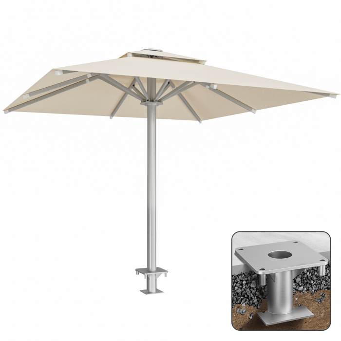 SUN LEON | Parasol Gastro Premium | B:T 400 x 400 cm | Taupe | Inclus. douille d'ancrage | Carré