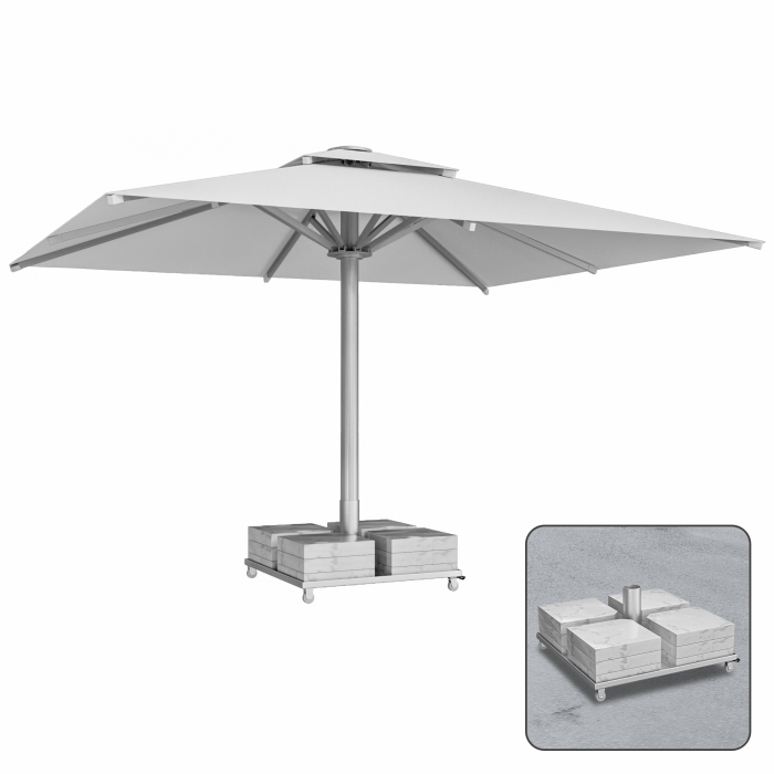 SUN LEON | Premium parasol gastronomiczny | B:T 400 x 500 cm | Szary | Stojak na parasol marmurowy 320 kg | Prostokątny
