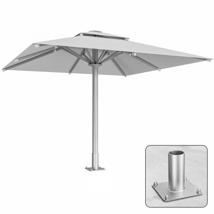 SUN LEON | Parasol Gastro Premium | B:T 500 x 500 cm | Gris | Inclus. Plaque d'ancrage | Carré
