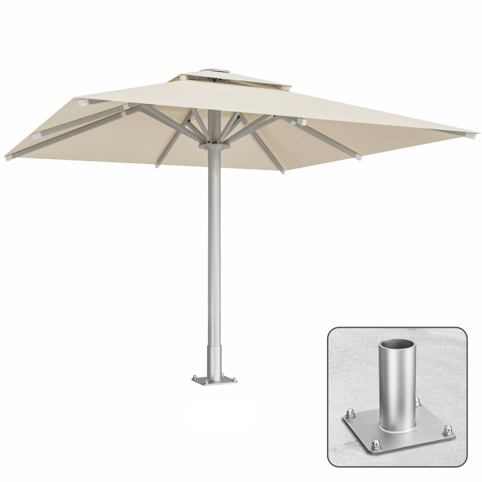 SUN LEON | Parasol Gastro Premium | B:T 500 x 500 cm | Taupe | Inclus : platine d'ancrage | Carré