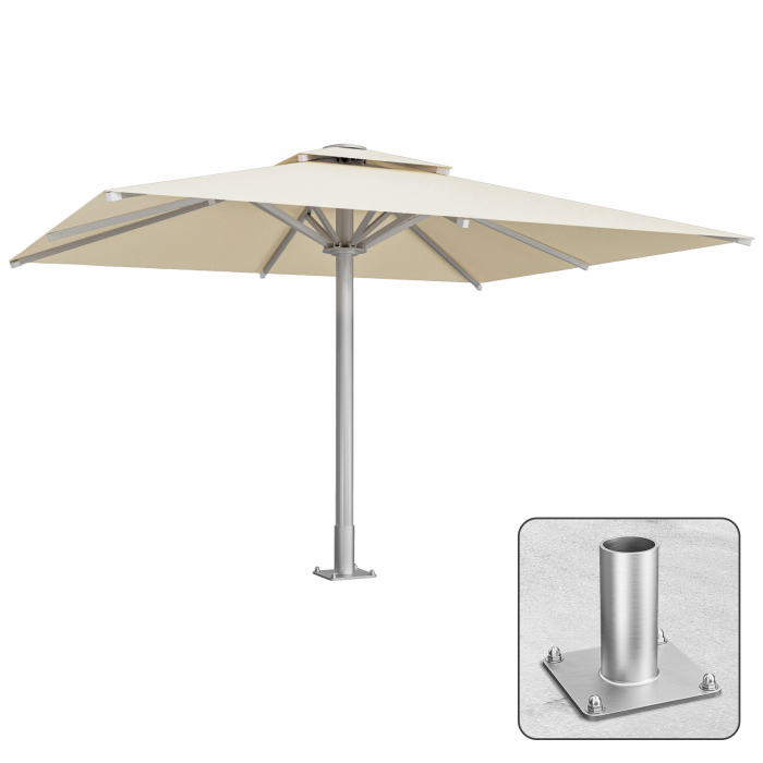 SUN LEON | Parasol Gastro Premium | B:T 500 x 600 cm | Taupe | Inclus. plaque d'ancrage | Rectangulaire