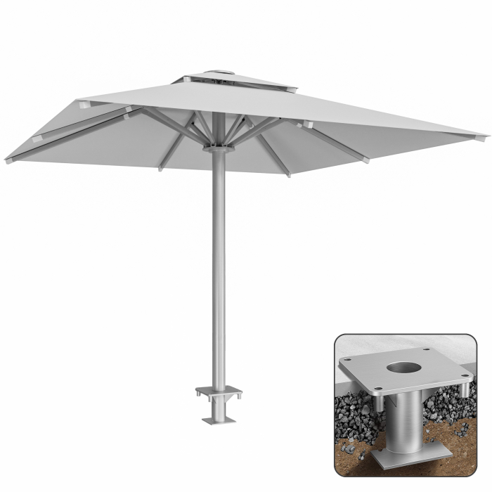 SUN MATEO | Parasol Gastro | L: 400 x 400 cm | Gris | Inclus : douille d'ancrage | Carré