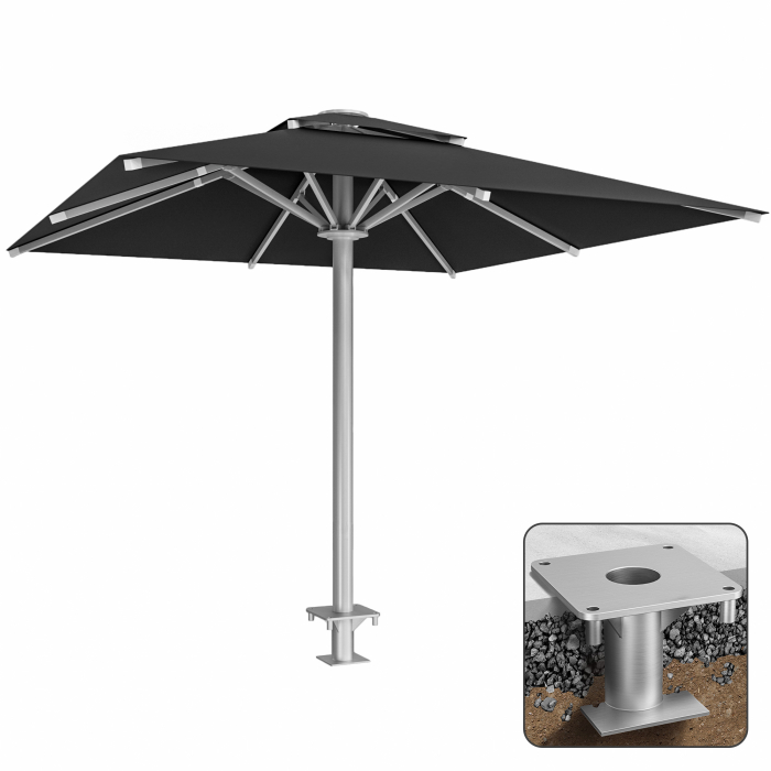 SUN LEON | Parasol Gastro Premium | B:T 500 x 500 cm | Noir | Incl. socle | Carré