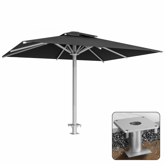 SUN LEON | Parasol Gastro Premium | B:T 500 x 600 cm | Noir | Inclus. tube d'ancrage | Rectangulaire
