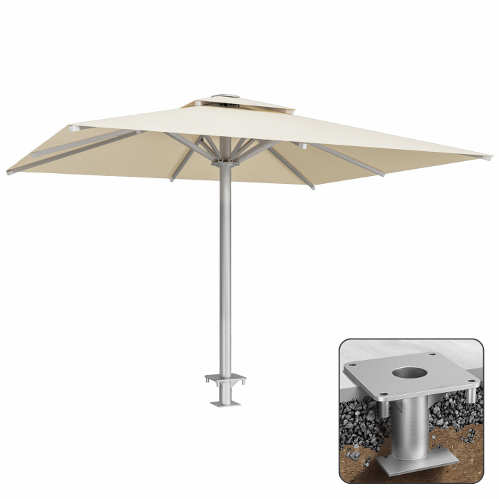 SUN LEON | Parasol Gastro Premium | B:T 500 x 600 cm | Taupe | Inclus. manchon d'ancrage | Rectangulaire