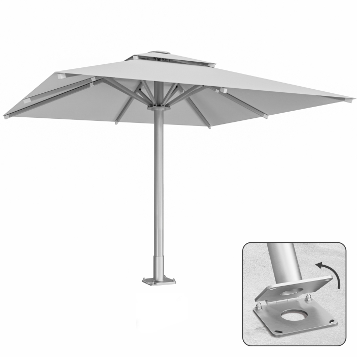 SUN LEON | Parasol Gastro Premium | B:T 500 x 500 cm | Gris | Incl. plaque d'ancrage charnière | Carré