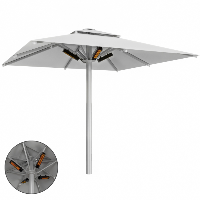 SUN MATEO | Parasol Gastro | B:T 300 x 300 cm | Gris | Chauffage 230V | Carré