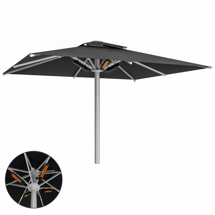 SUN MATEO | Parasol Gastro | B:T 300 x 400 cm | Noir | Chauffage 230V | Rectangulaire