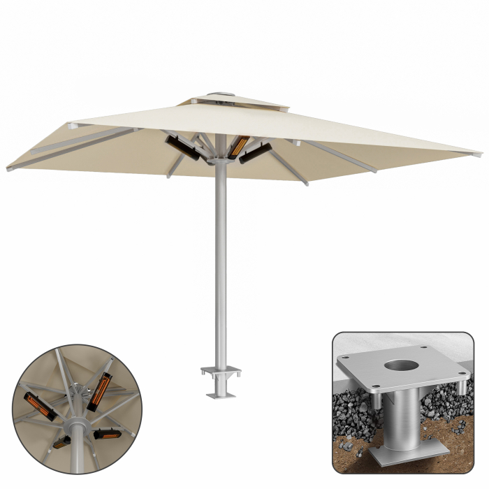 SUN LEON | Parasol Gastro Premium | B:T 400 x 500 cm | Taupe | Chauffage 230V + douille d'ancrage | Rectangulaire