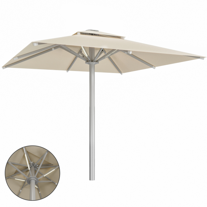 SUN MATEO | Parasol Gastro | L: 400 x 400 cm | Taupe | LED | Carré