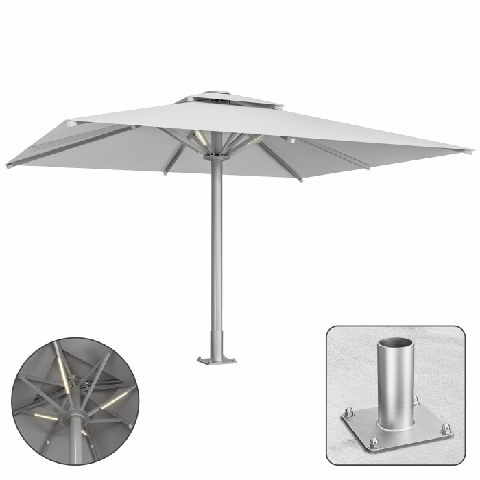 SUN MATEO | Parasol Gastro | B:T 300 x 400 cm | Gris | LED + Plaque de fixation | Rectangulaire
