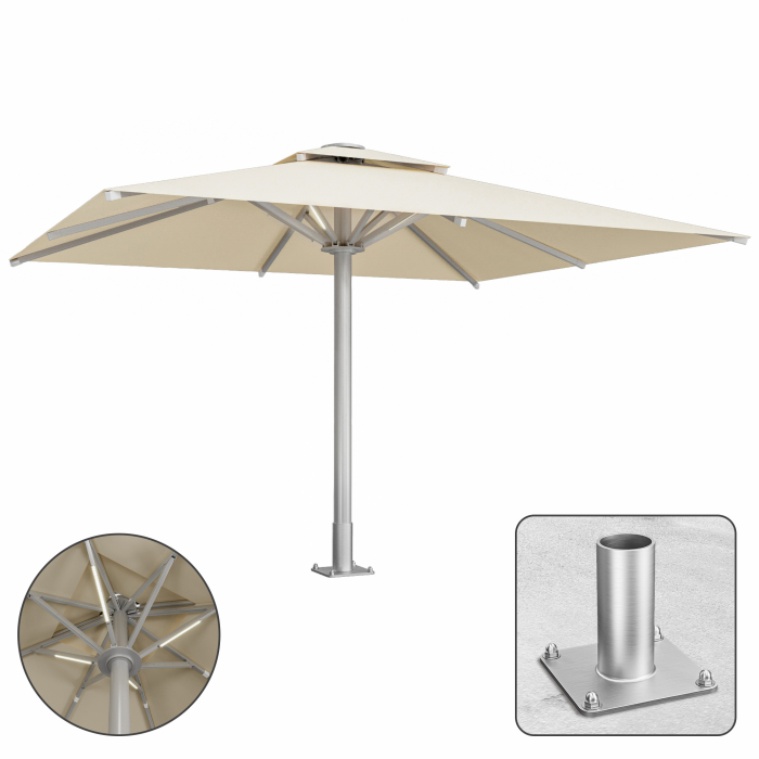 SUN MATEO | Parasol Gastro | B:T 300 x 400 cm | Taupe | LED + plaque d'ancrage | Rectangulaire