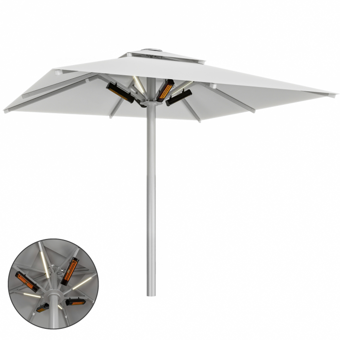SUN LEON | Parasol Gastro Premium | B:T 500 x 500 cm | Gris | LED + Chauffage 230V | Carré