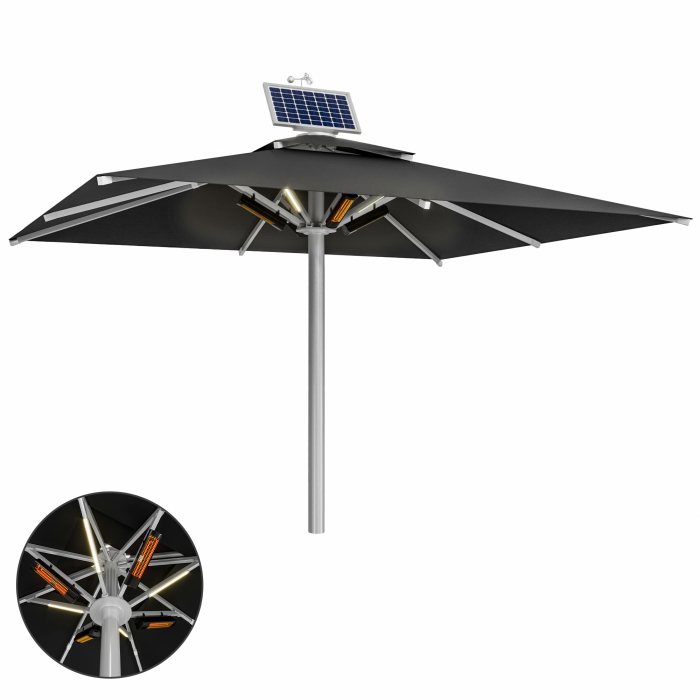 SUN LEON | Parasol Gastro Premium | B:T 500 x 600 cm | Noir | LED + Chauffage 230V + Moteur | Rectangulaire