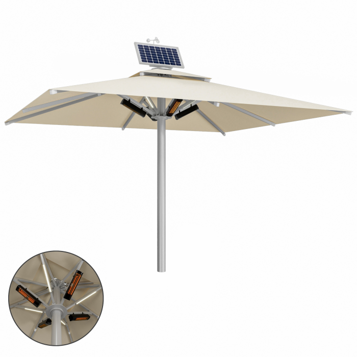 SUN LEON | Parasol Gastro Premium | B:T 400 x 500 cm | Taupe | LED + Chauffage 230V + Moteur | Rectangulaire