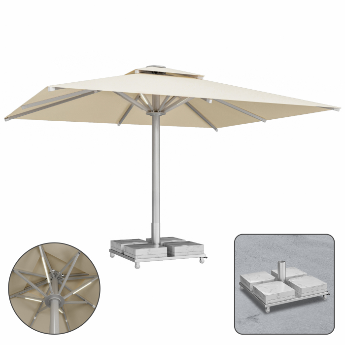 SUN MATEO | Parasol Gastro | B:T 300 x 400 cm | Taupe | LED + Socle en marbre 260 kg | Rectangle
