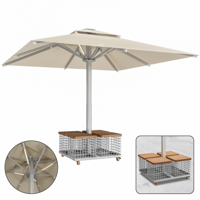SUN LEON | Parasol Gastro Premium | B:T 400 x 400 cm | Taupe | LED + panier en acier | Carré