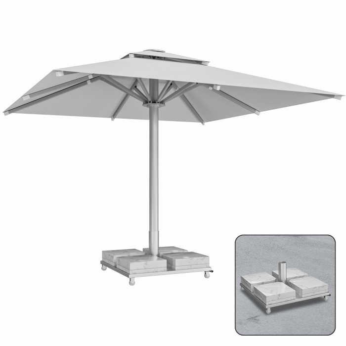 SUN MATEO | Parasol Gastro | B:T 350 x 350 cm | Gris | Socle en marbre 260 kg | Carré
