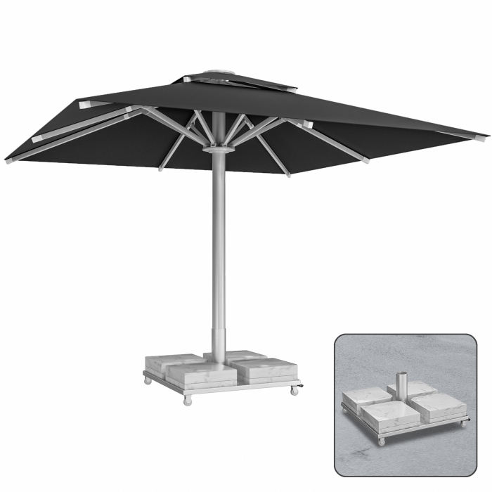 SUN MATEO | Parasol de Gastro | B:T 300 x 300 cm | Noir | Pied de parasol en marbre 260 kg | Carré