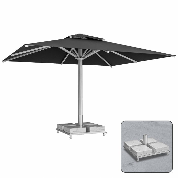 SUN MATEO | Parasol de gastro | B:T 300 x 400 cm | Noir | Pied de parasol en marbre 260 kg | Rectangulaire
