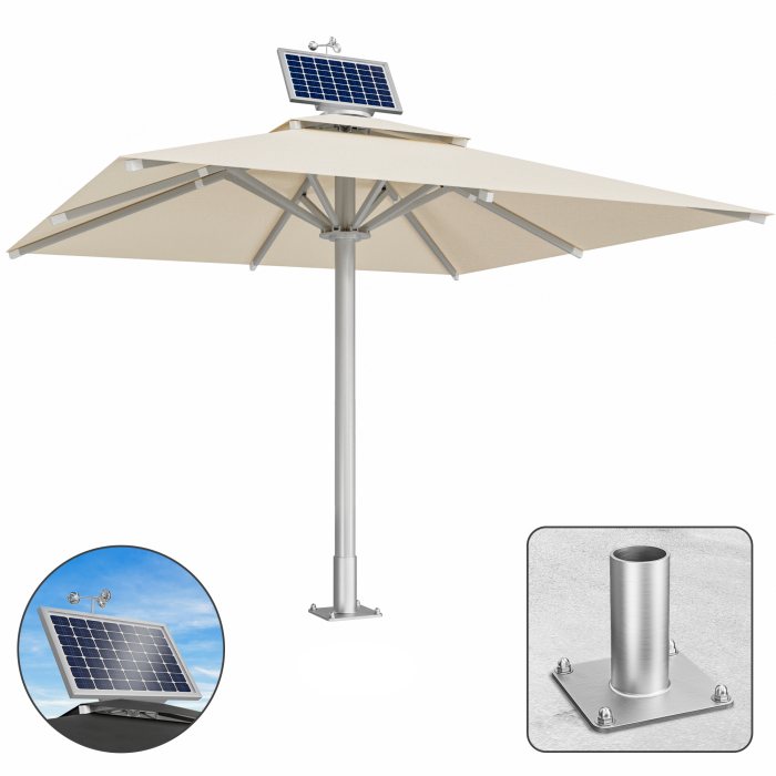 SUN LEON | Parasol Gastro Premium | B:T 500 x 500 cm | Taupe | Moteur + Plaque d'ancrage | Carré
