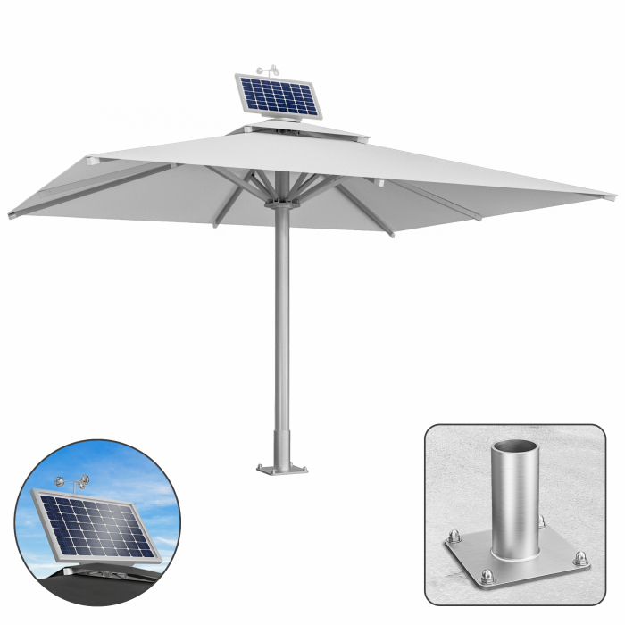 SUN LEON | Parasol Gastro Premium | B:T 400 x 500 cm | Gris | Moteur + Plaque d'ancrage | Rectangulaire