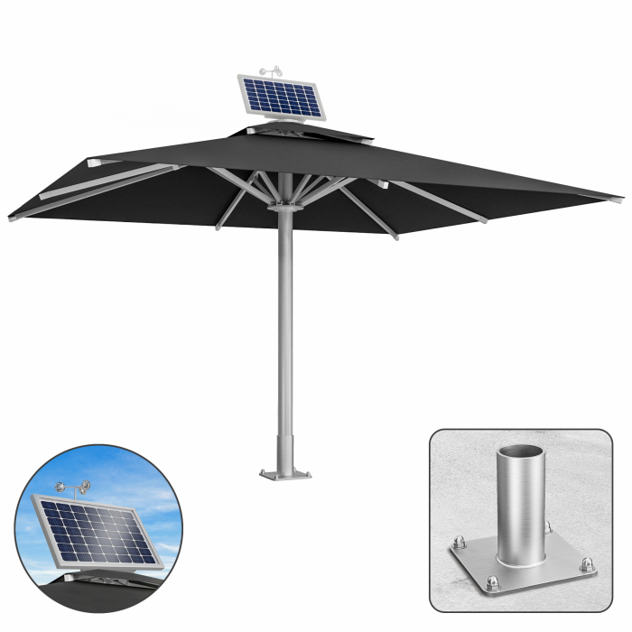 SUN LEON | Parasol Gastro Premium | B:T 400 x 500 cm | Noir | Moteur + Plaque d'ancrage | Rectangulaire