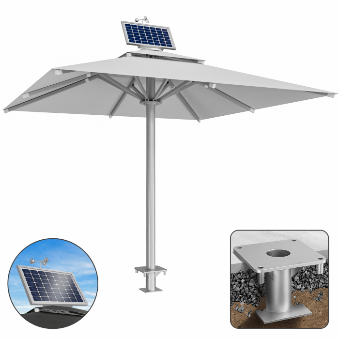 SUN LEON | Parasol Gastro Premium | B:T 500 x 500 cm | Gris | Moteur + Douille d'ancrage | Carré