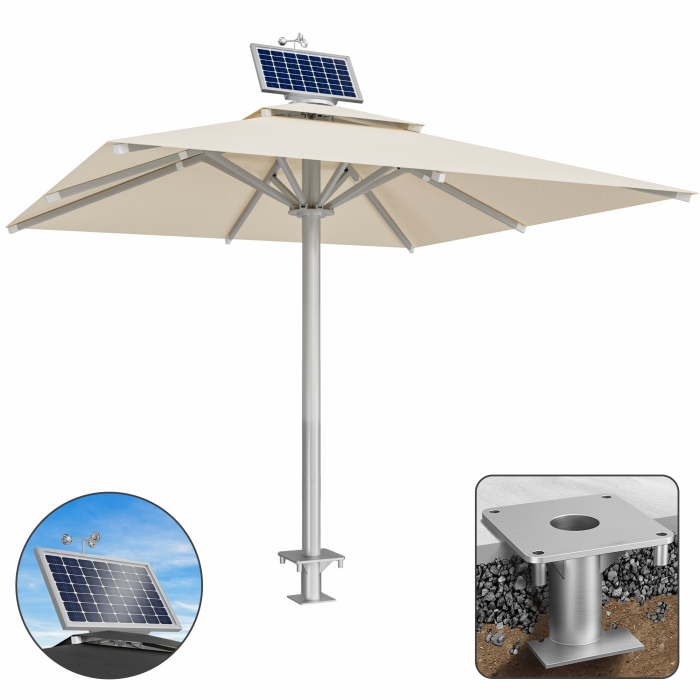 SUN LEON | Parasol Gastro Premium | B:T 400 x 400 cm | Taupe | Moteur + Douille d'ancrage | Carré