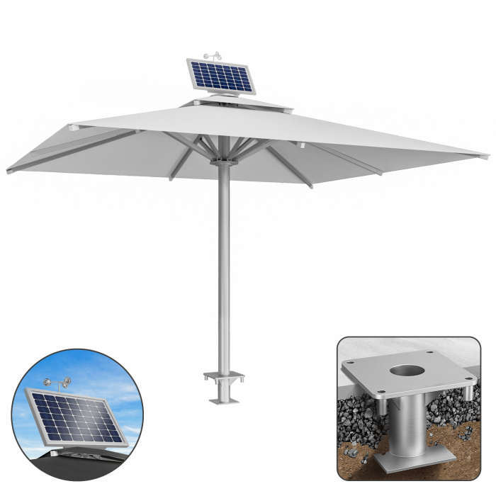 SUN LEON | Parasol Gastro Premium | B:T 500 x 600 cm | Gris | Moteur + Douille d'ancrage | Rectangulaire