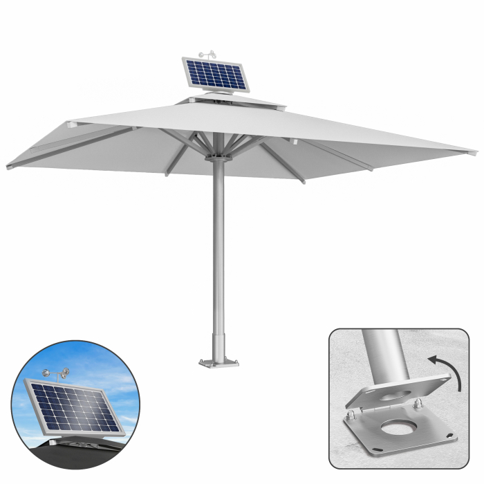 SUN LEON | Parasol Gastro Premium | B:T 400 x 500 cm | Gris | Moteur + Plaque d'ancrage Charnière | Rectangulaire