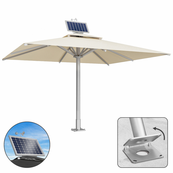 SUN LEON | Parasol Gastro Premium | B:T 400 x 500 cm | Taupe | Moteur + Plaque d'ancrage charnière | Rectangulaire