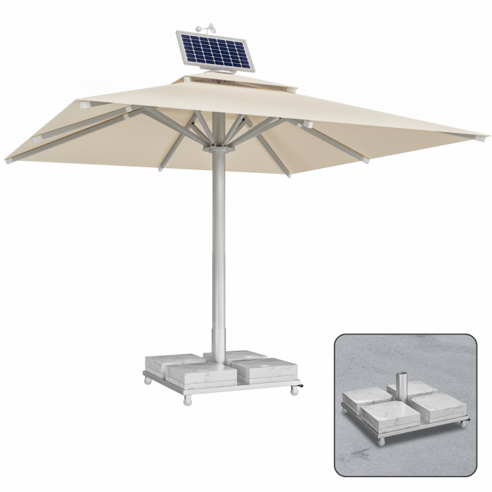 SUN LEON | Gastro Sonnenschirm Premium | B:T 400 x 400 cm | Taupe | Motor + Marmor Schirmständer 260 kg | Quadratisch