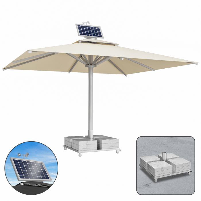 SUN LEON | Gastro Sonnenschirm Premium | B:T 500 x 600 cm | Taupe | Motor + Marmor Schirmständer 320 kg | Rechteckig