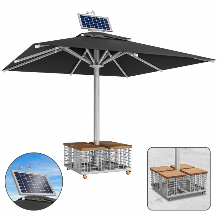 SUN LEON | Parasol Gastro Premium | B:T 500 x 500 cm | Noir | Moteur + Panier en acier | Carré
