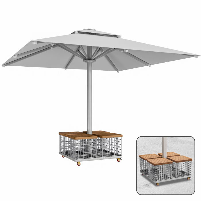 SUN LEON | Parasol Gastro Premium | B:T 400 x 400 cm | Gris | Panier en acier | Carré