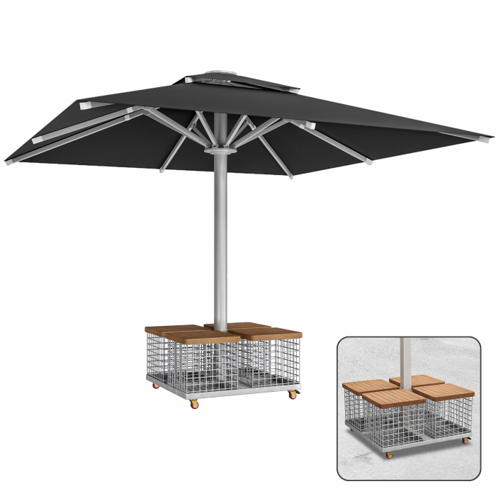SUN MATEO | Parasol Gastro | B:T 350 x 350 cm | Noir | Panier en acier | Carré