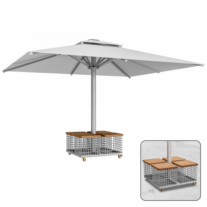 SUN LEON | Parasol de restaurant de haute qualité | L: 500 x l: 600 cm | Gris | Panier en acier | Rectangulaire