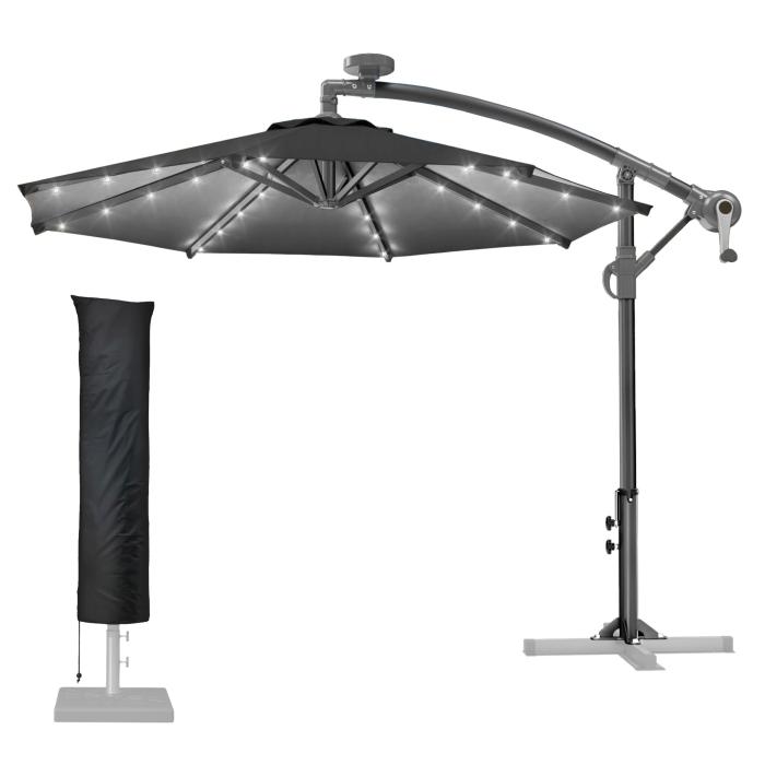 SUN LUCA | Ombrellone | Rotondo | Ø 300 cm | Nero | LED | +copertura protettiva