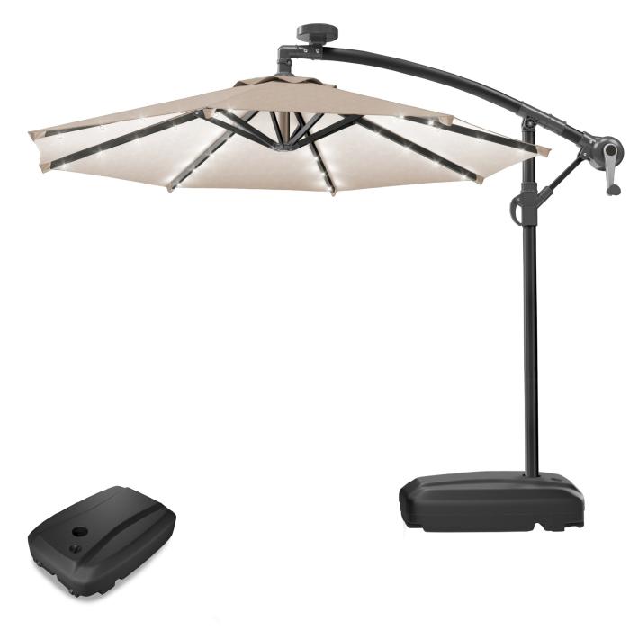 SUN LUCA | Parasoll | Runt | Ø 300 cm | Taupe | LED | +Stativ